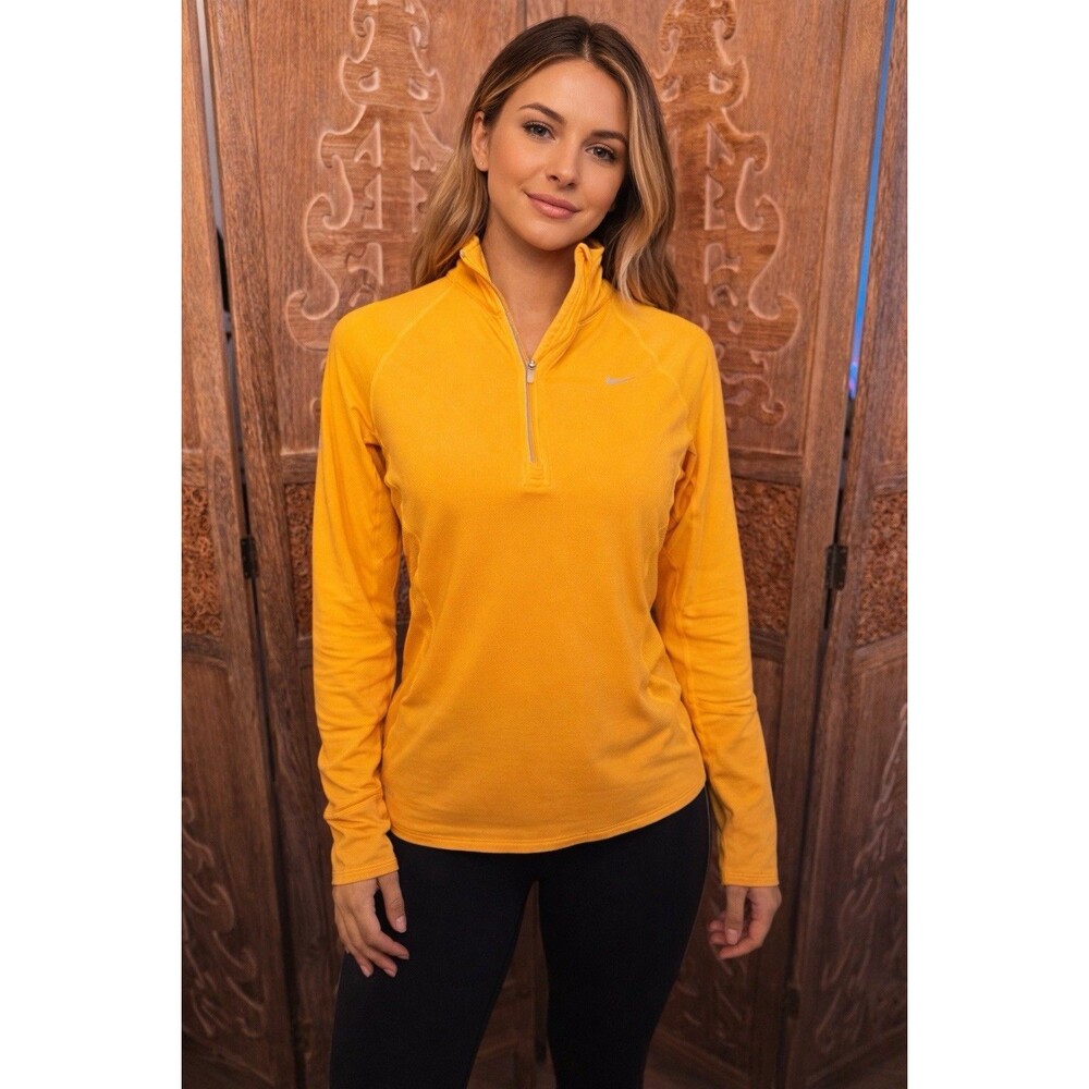 Nike Dri Fit Element 1/4 Running Top Yellow Size Small